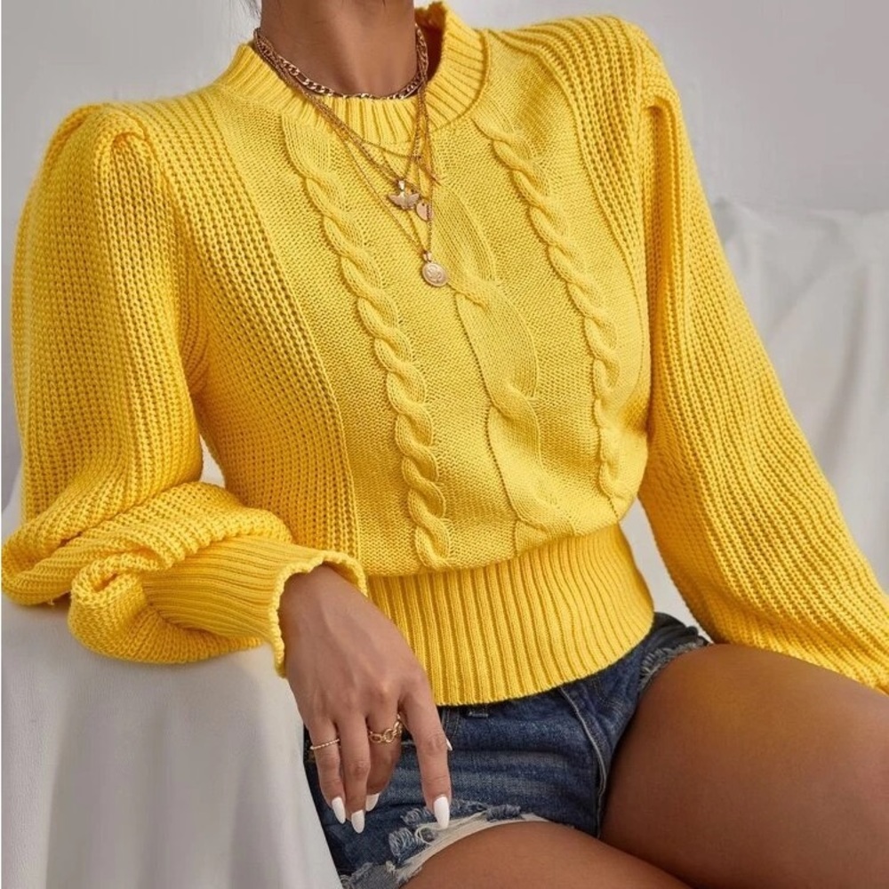 Shein Felegant Cable Knit Lantern Sleeve Sweater size small